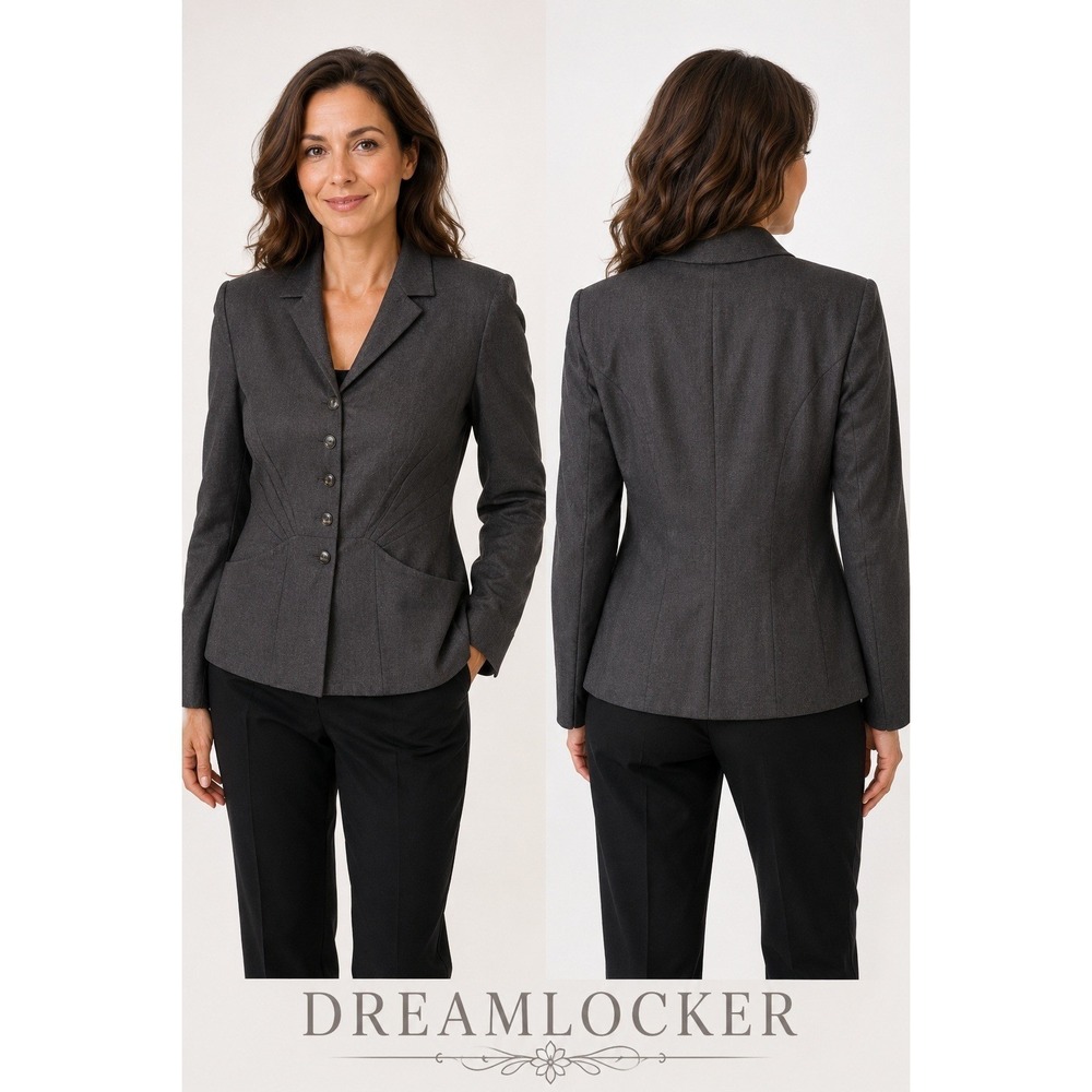 Escada Womens US 12 German 42 Dark Gray Wool Blazer Jacket Career Luxury
